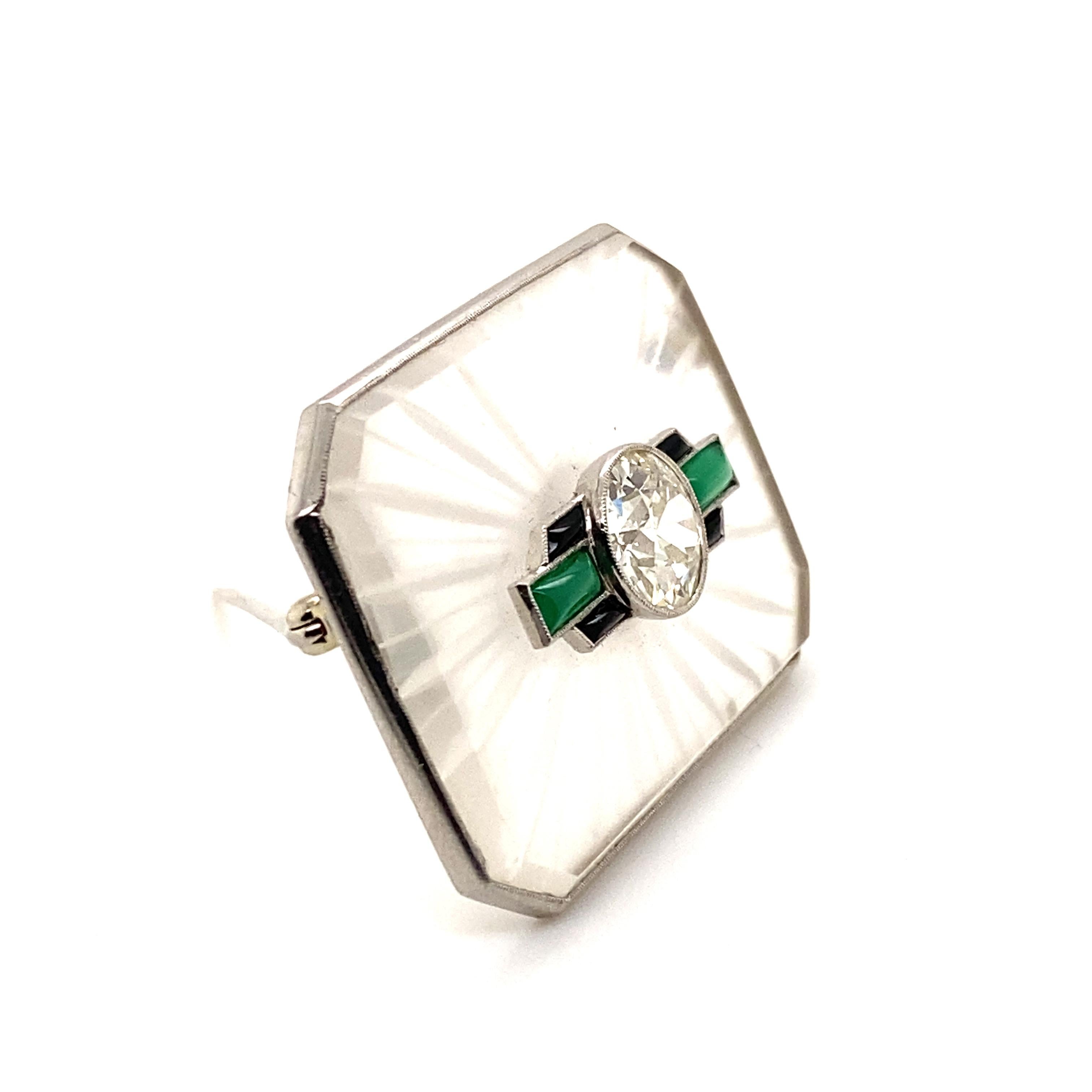 Art Deco Diamond and Crystal Quartz Brooch in Platinum 950 For Sale 3