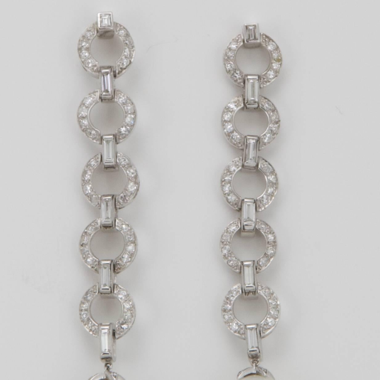 Old European Cut Art Deco Diamond and Cultured-Pearl Earrings from Paris, 1925 For Sale