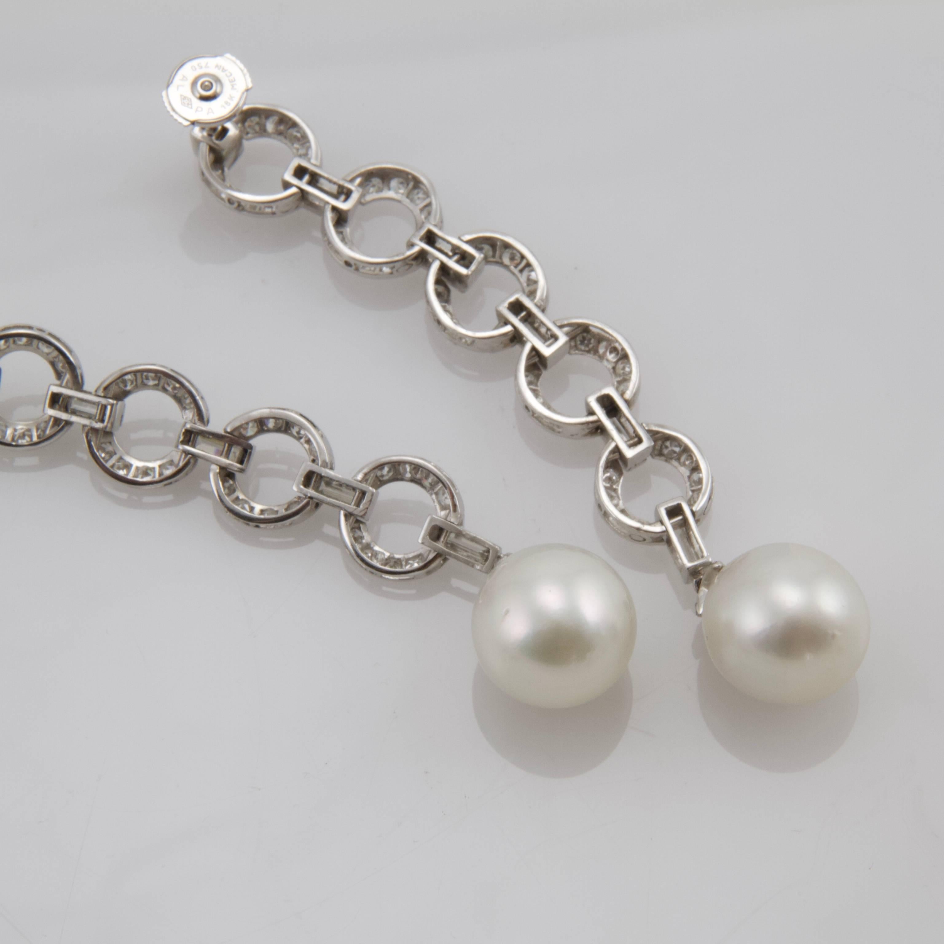 Art Deco Diamond and Cultured-Pearl Earrings from Paris, 1925 For Sale 2