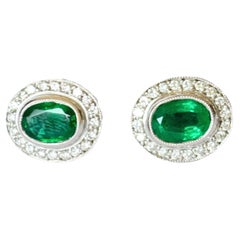 Art déco diamant et émeraude or 18K  Boucles d'oreilles
