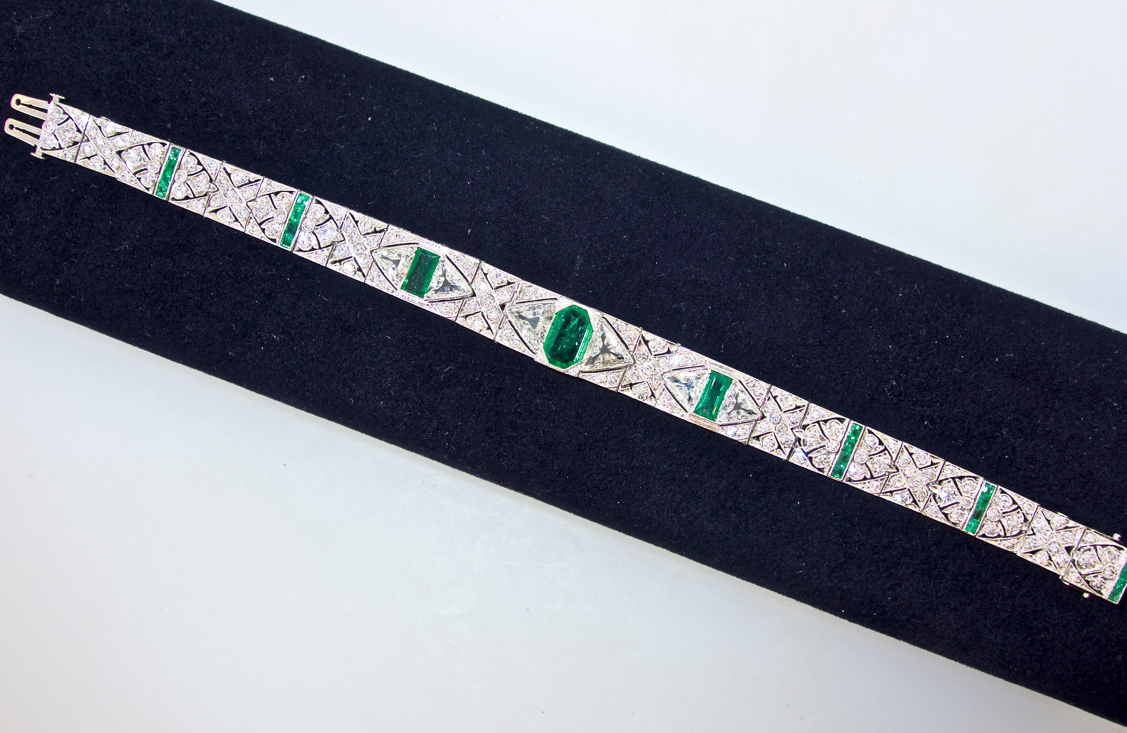 Women's or Men's Art Deco Diamond and Emerald Bracelet by E. M. Gattle, circa 1920