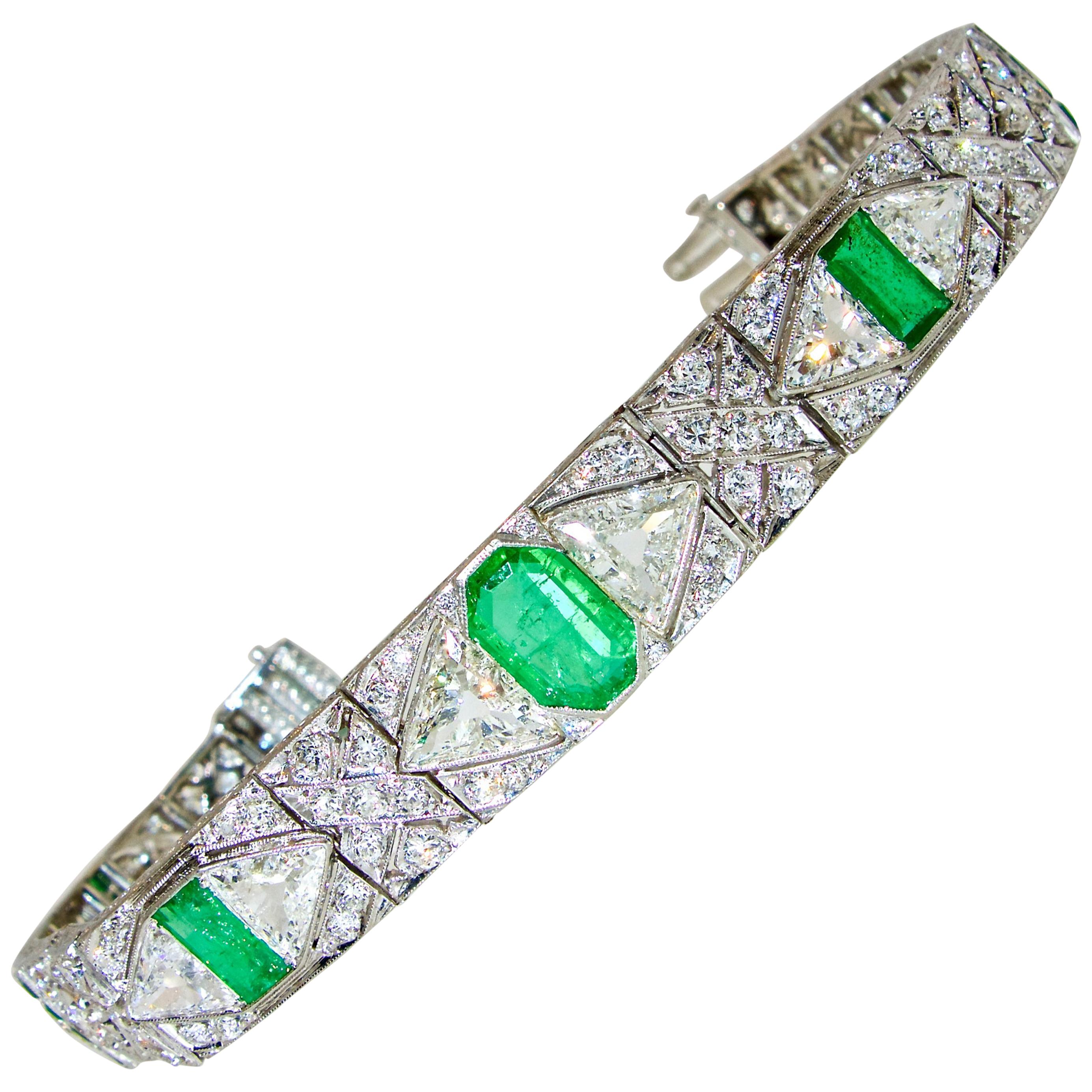 Art Deco Diamond and Emerald Bracelet by E. M. Gattle, circa 1920