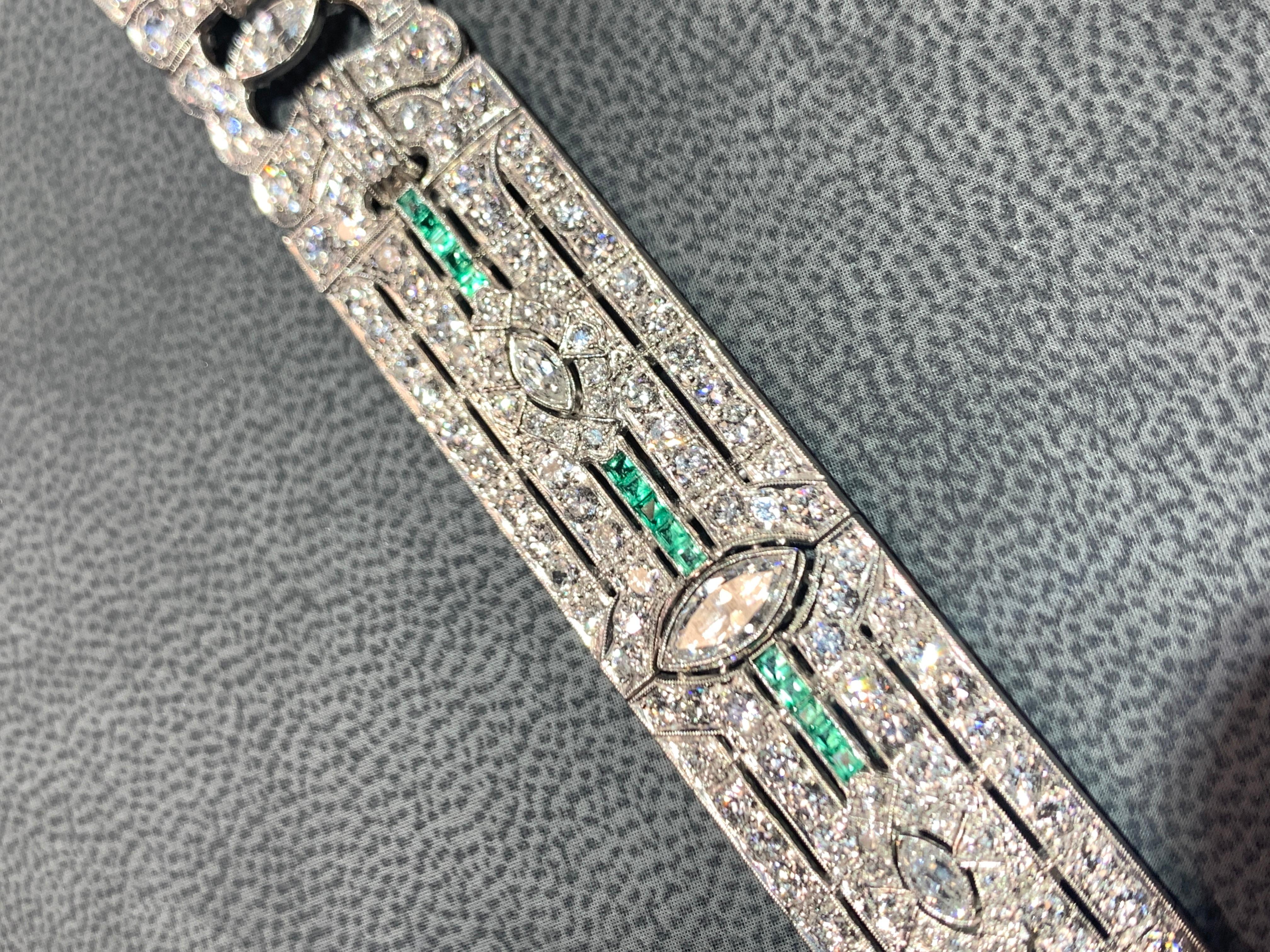 Marquise Cut Art Deco Diamond and Emerald Bracelet