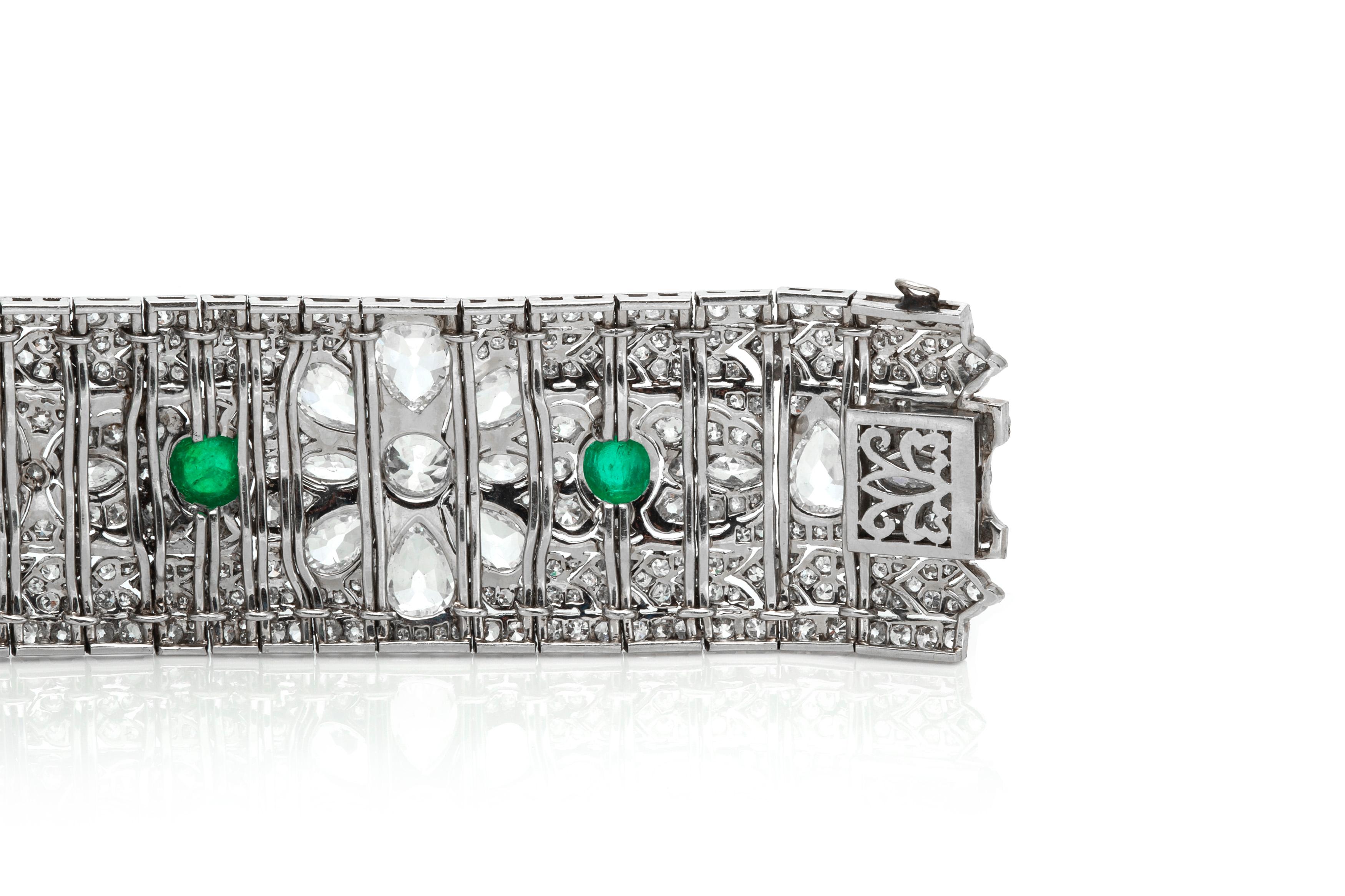 Women's Art Deco Diamond and Cabochon Emerald Bracelet