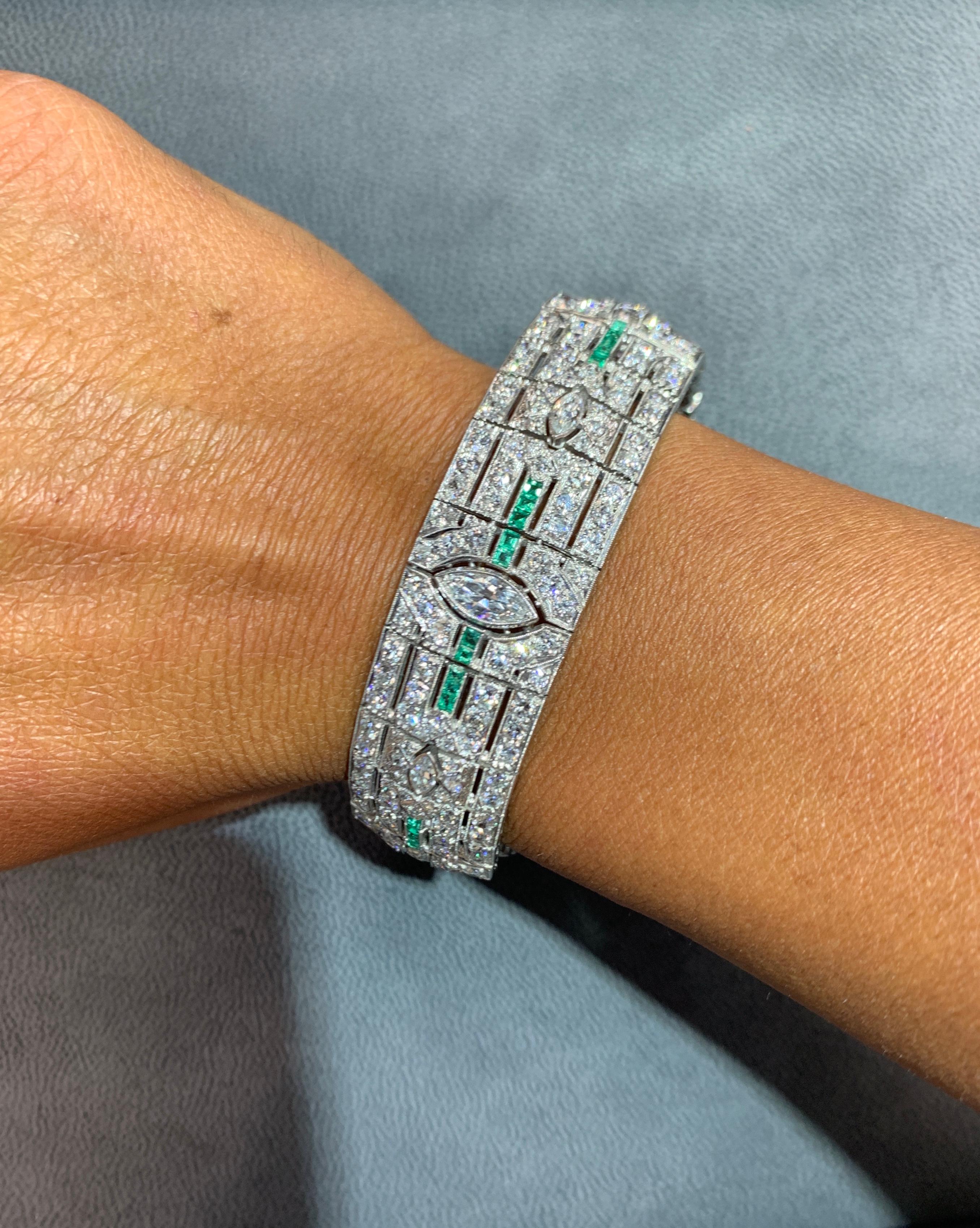 Women's Art Deco Diamond and Emerald Bracelet