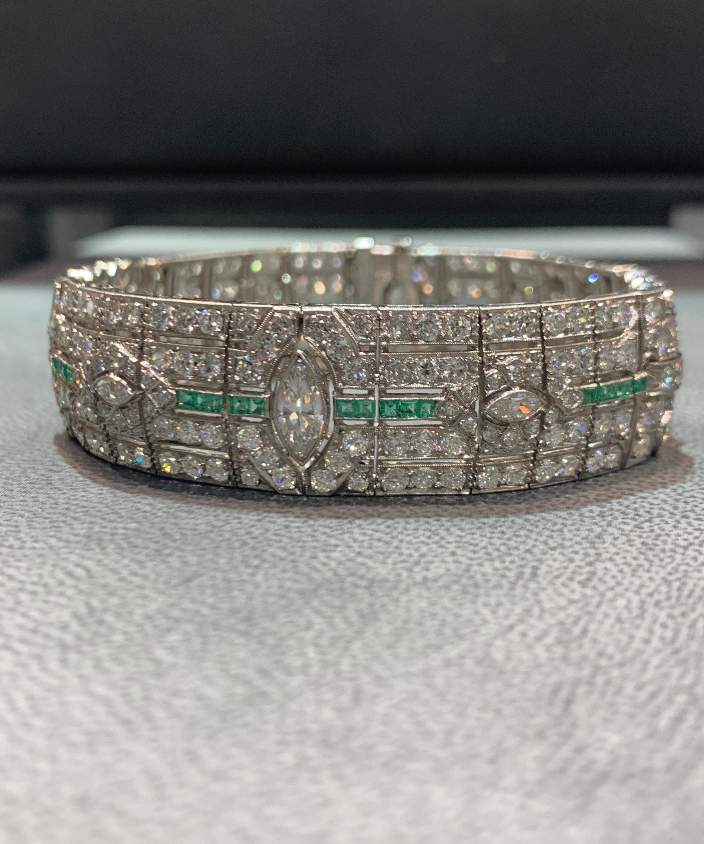 Art Deco Diamond and Emerald Bracelet 2
