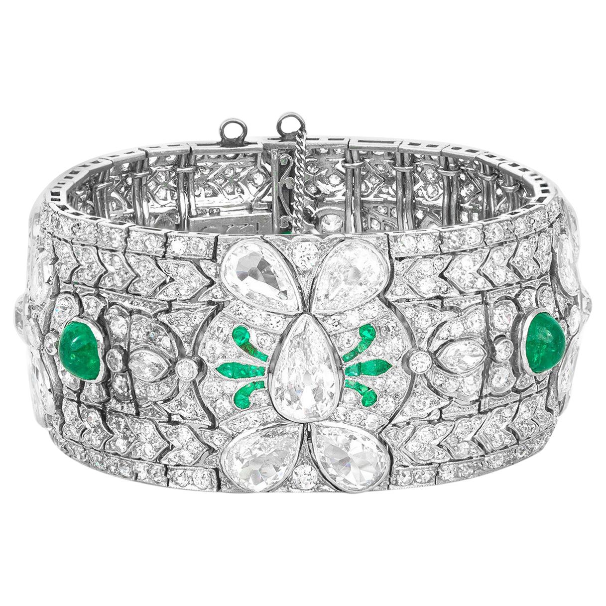 Art Deco Diamond and Cabochon Emerald Bracelet