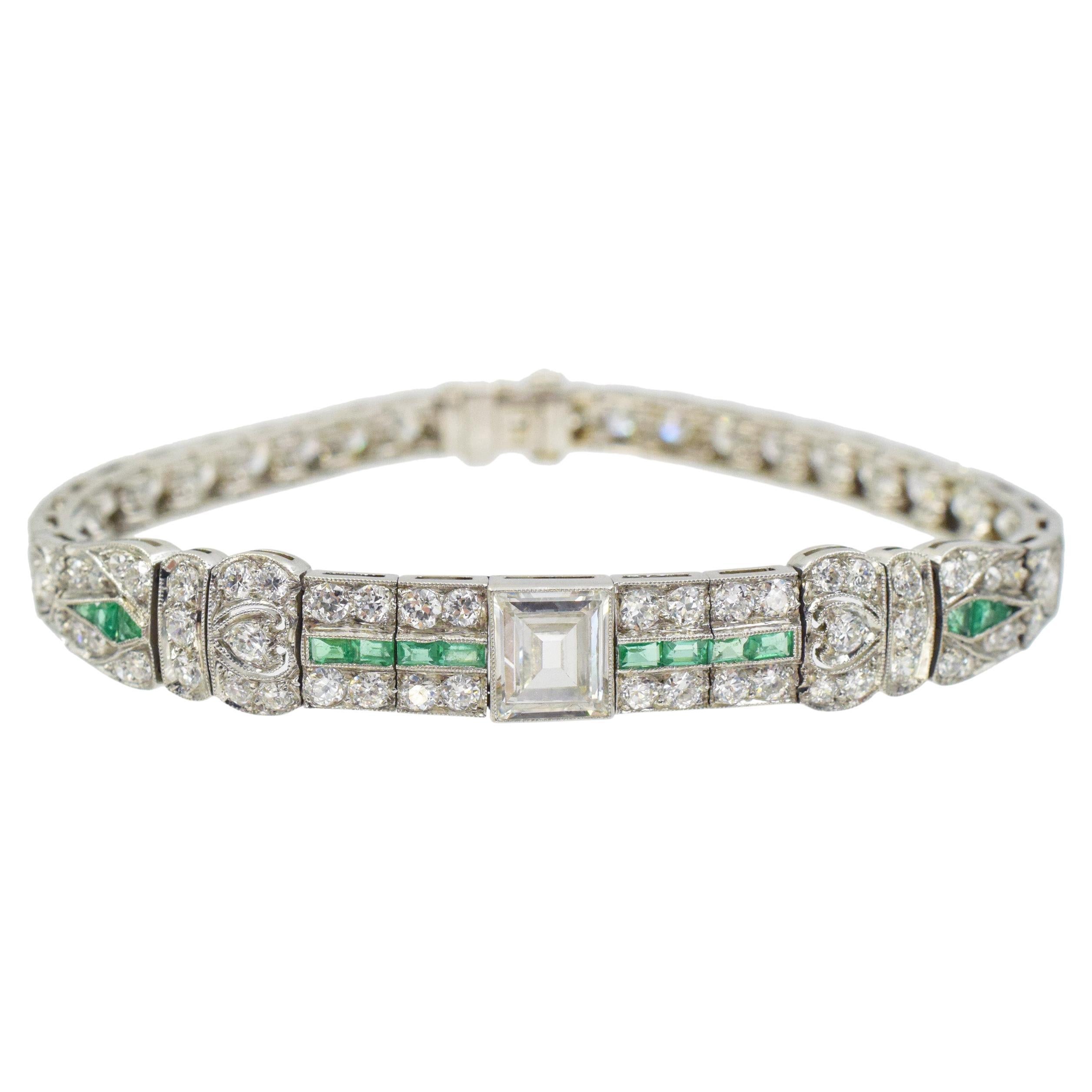 Art Deco Diamond and Emerald Bracelet