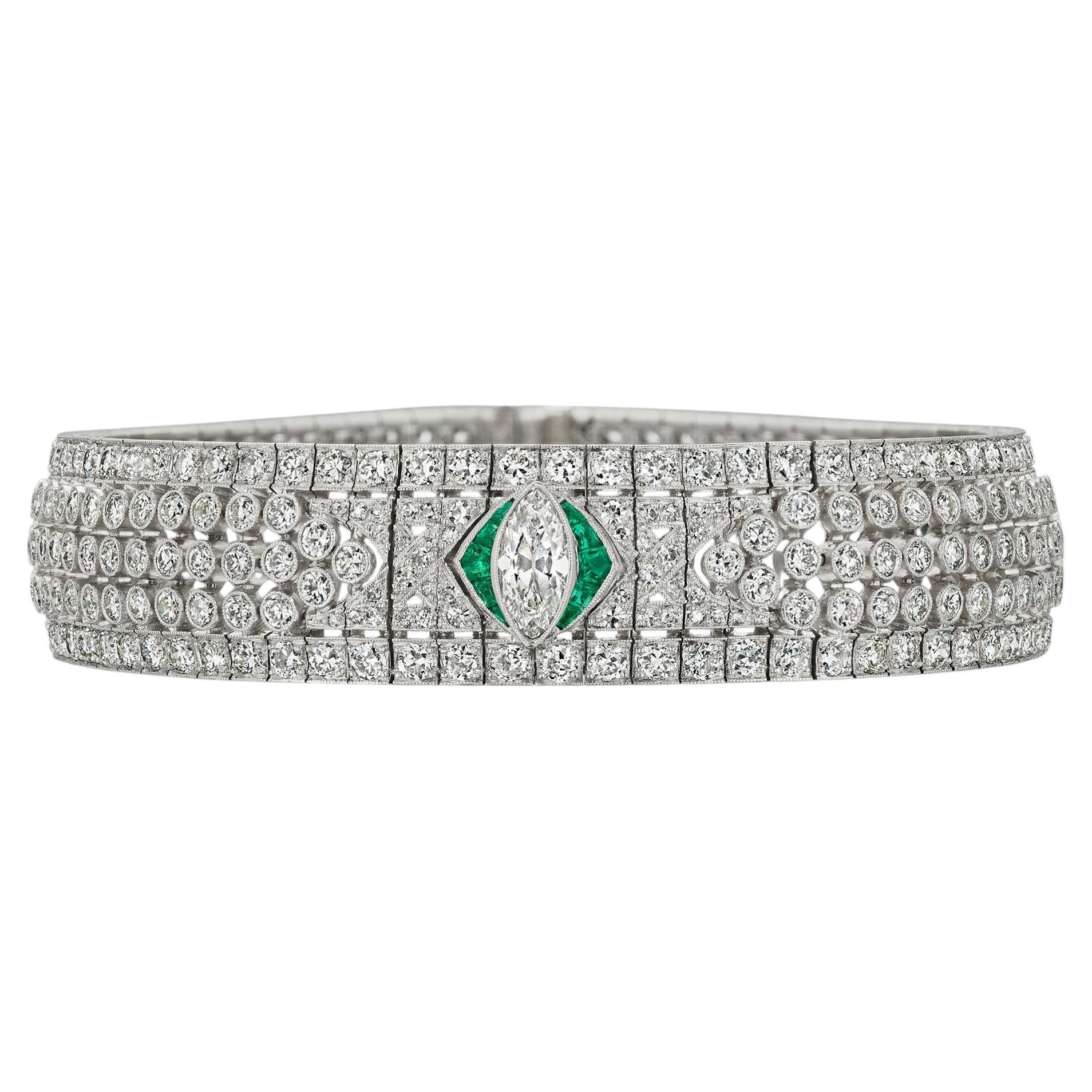 Art Deco Diamond and Emerald Bracelet