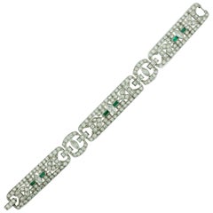 Art Deco Diamond and Emerald Bracelet in Platinum, circa 1930s