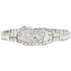 Art Deco Diamond and Emerald Bracelet in Platinum
