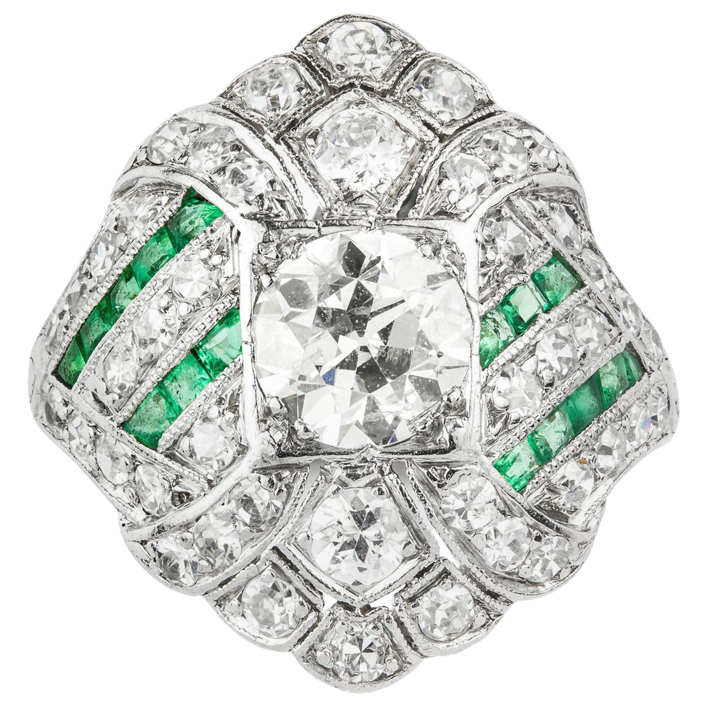 Art Deco Diamond and Emerald Dress Ring