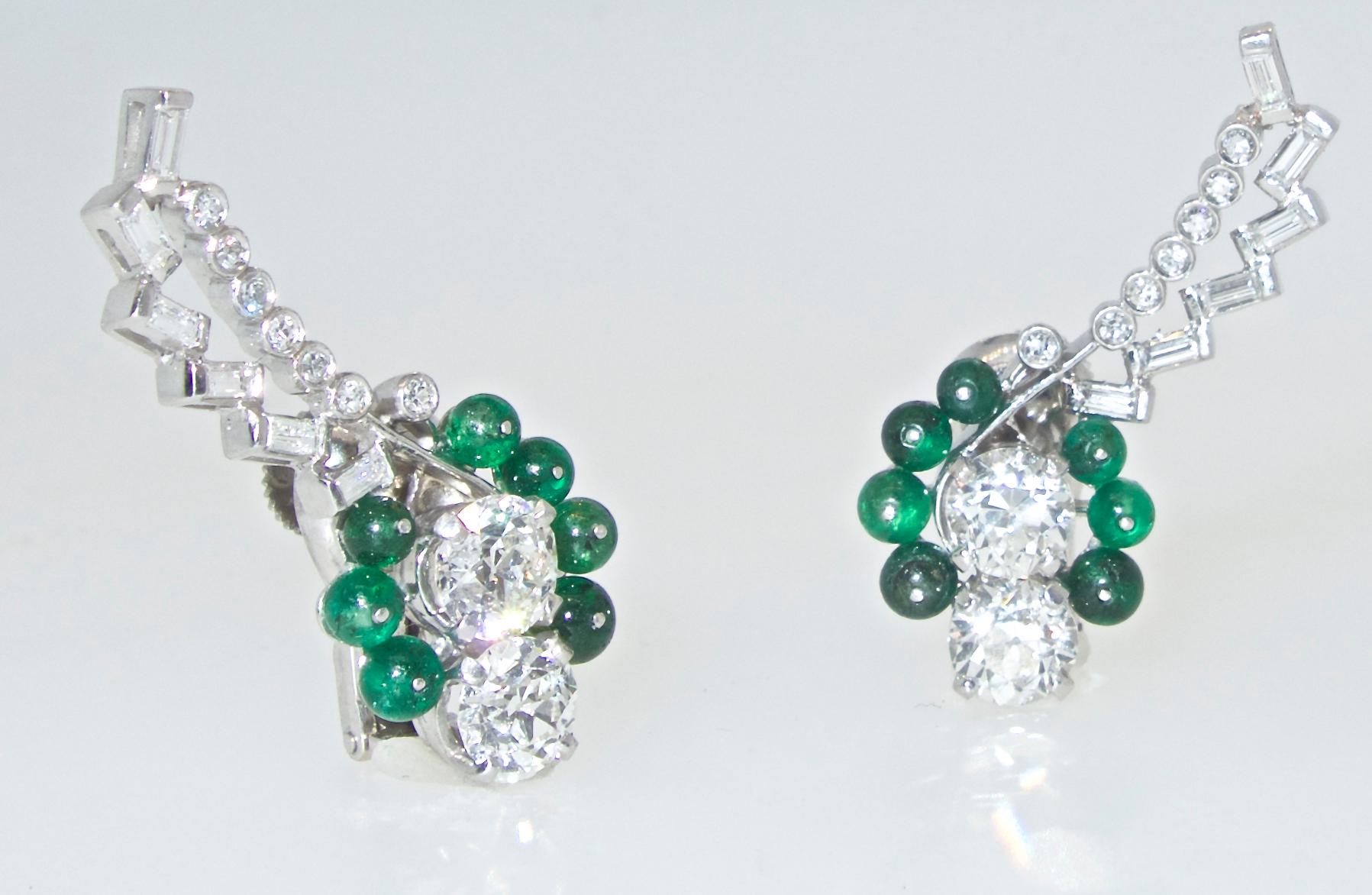 Art Deco Diamond and Emerald Earrings, circa 1935 In Excellent Condition In Aspen, CO