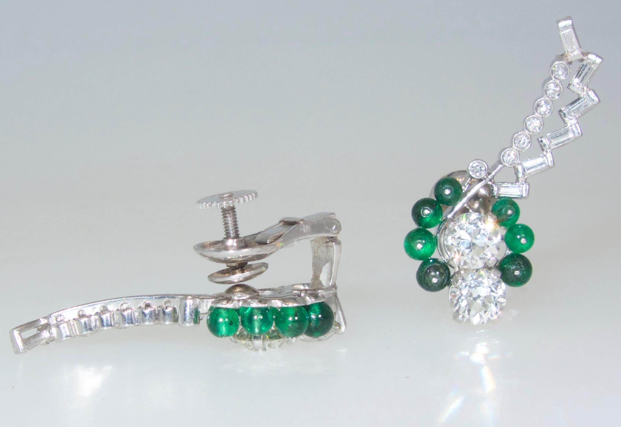 Women's or Men's Art Deco Diamond and Emerald Earrings, circa 1935