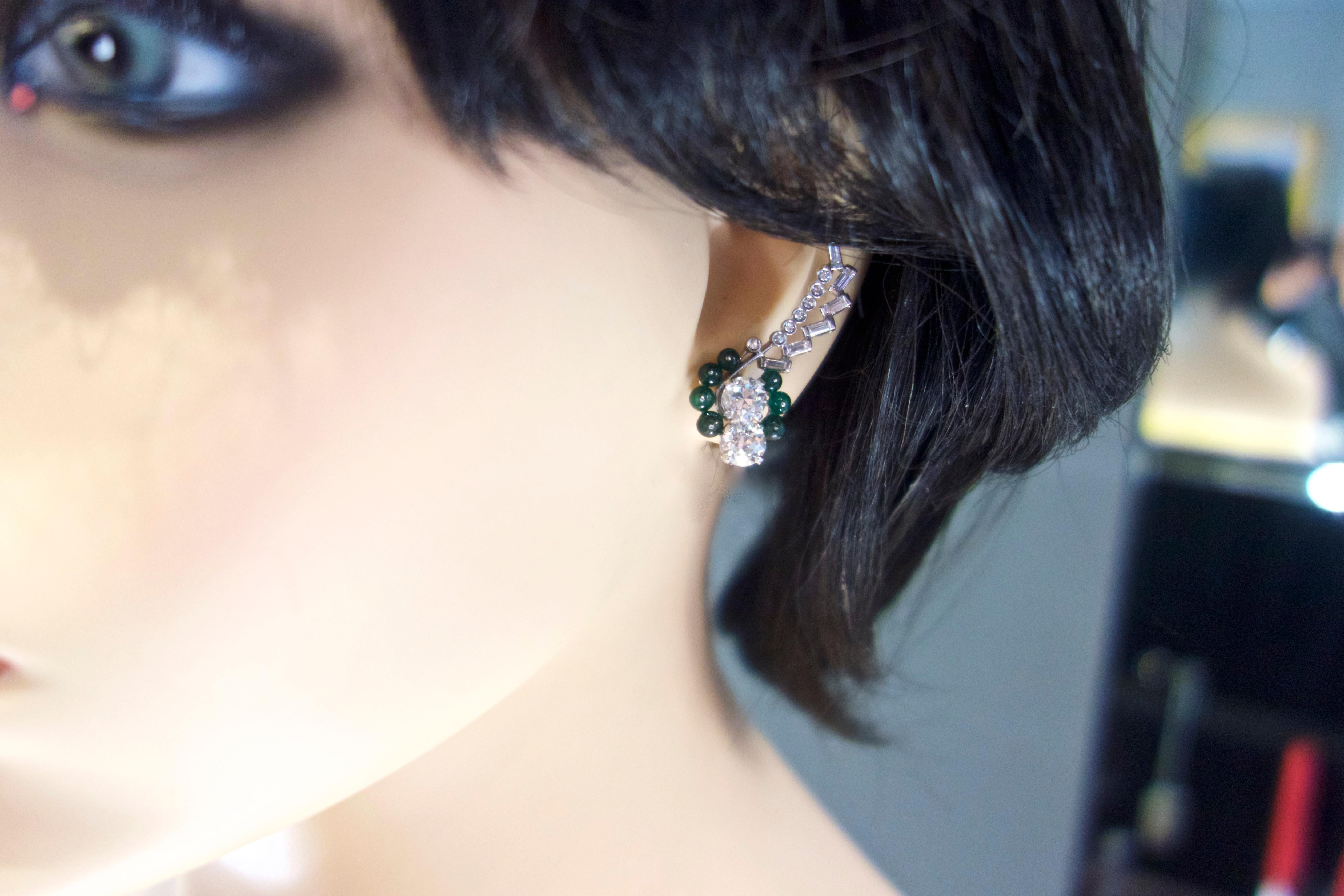 Art Deco Diamond and Emerald Earrings, circa 1935 1