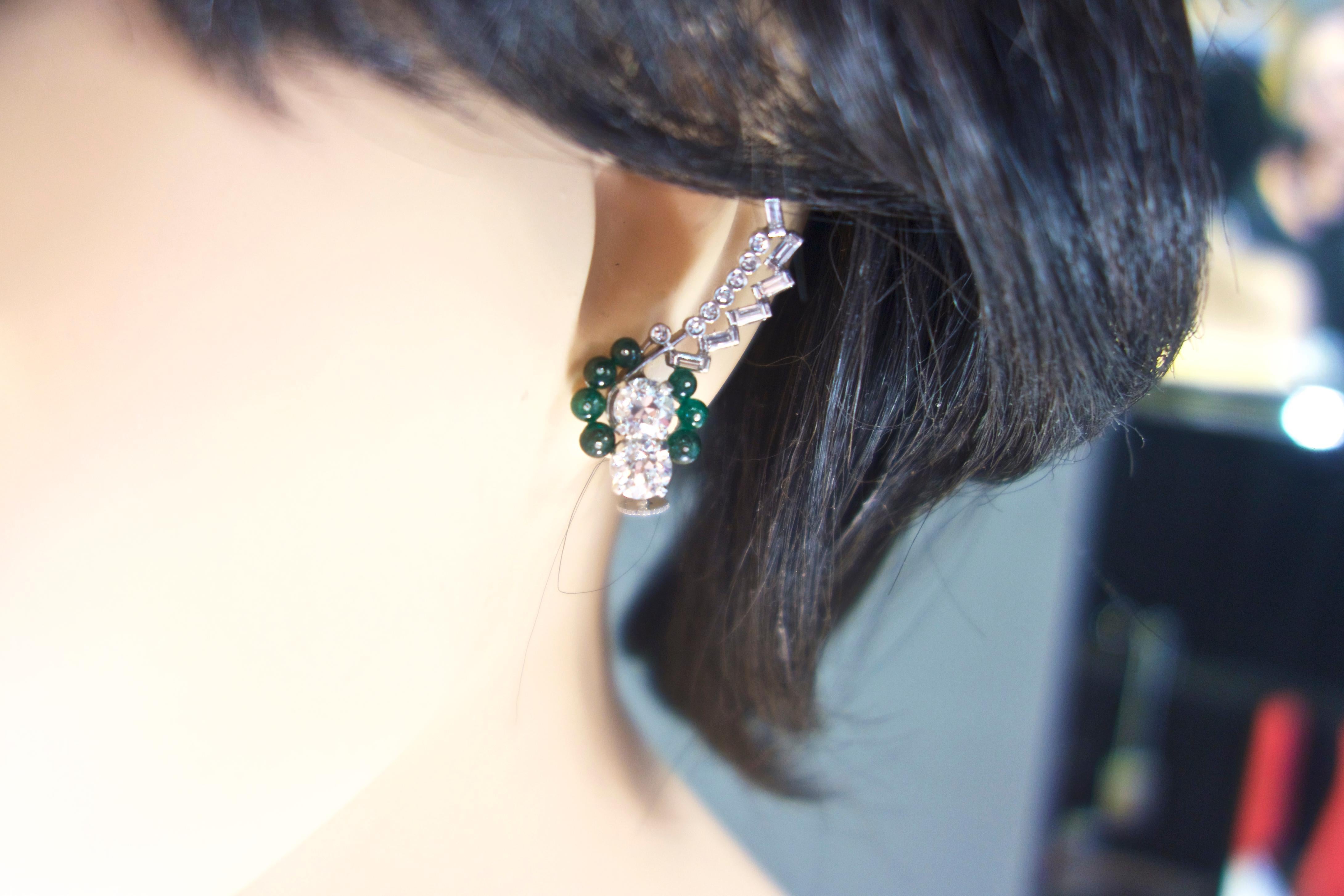 Art Deco Diamond and Emerald Earrings, circa 1935 2