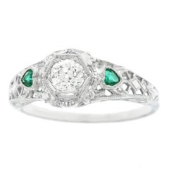 Art Deco Diamond and Emerald Gold Ring