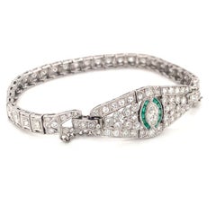 Art Deco Diamond and Emerald Platinum Bracelet, circa 1920s
