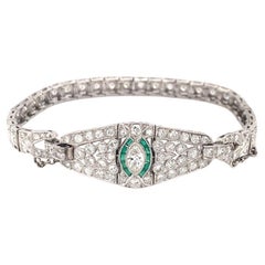 Art Deco Diamond and Emerald Platinum Bracelet, circa 1920s