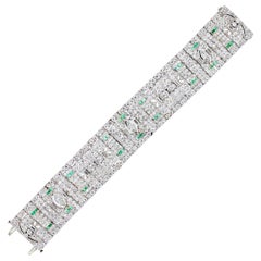 Art Deco Diamond and Emerald Platinum Bracelet