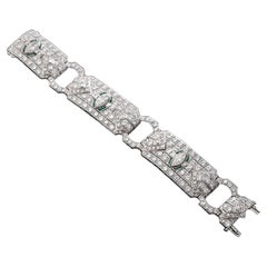 Art Deco Diamond and Emerald Platinum Link Bracelet
