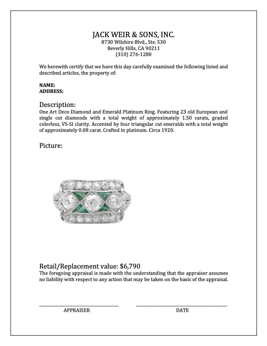Art Deco Diamond and Emerald Platinum Ring 2
