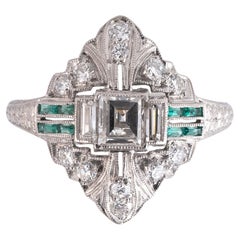 Art Deco Diamond And Emerald Ring c.1920
