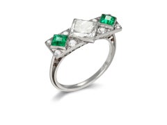 Art Deco diamond and emerald ring, French, circa 1930.