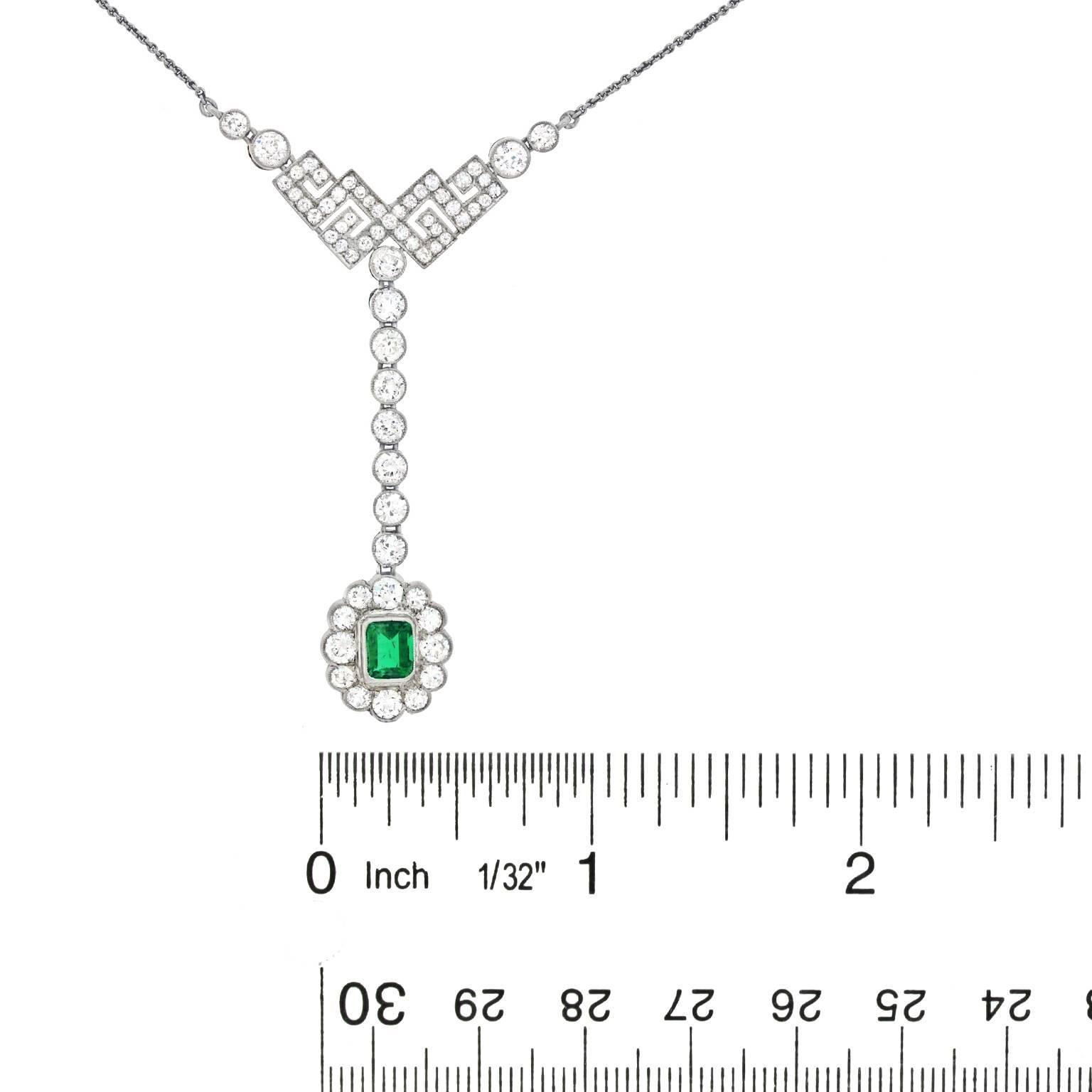 Art Deco Diamond and Emerald Set Gold Necklace 2