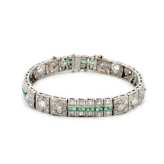 Bracciale in platino Art Deco con diamanti e smeraldi vintage anni '20