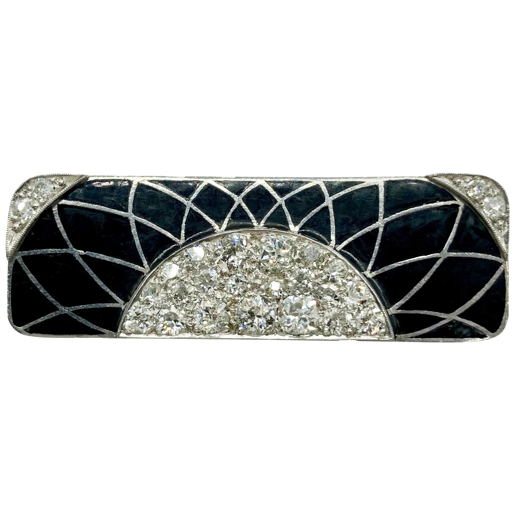 Art Deco Diamond and Enamel Brooch For Sale