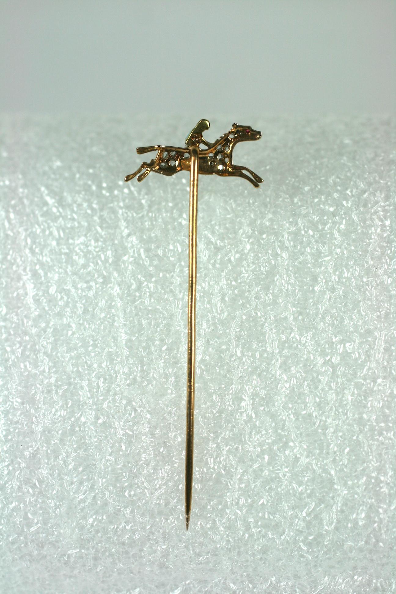 Art Deco Diamond and Enamel Jockey Stickpin In Excellent Condition For Sale In New York, NY