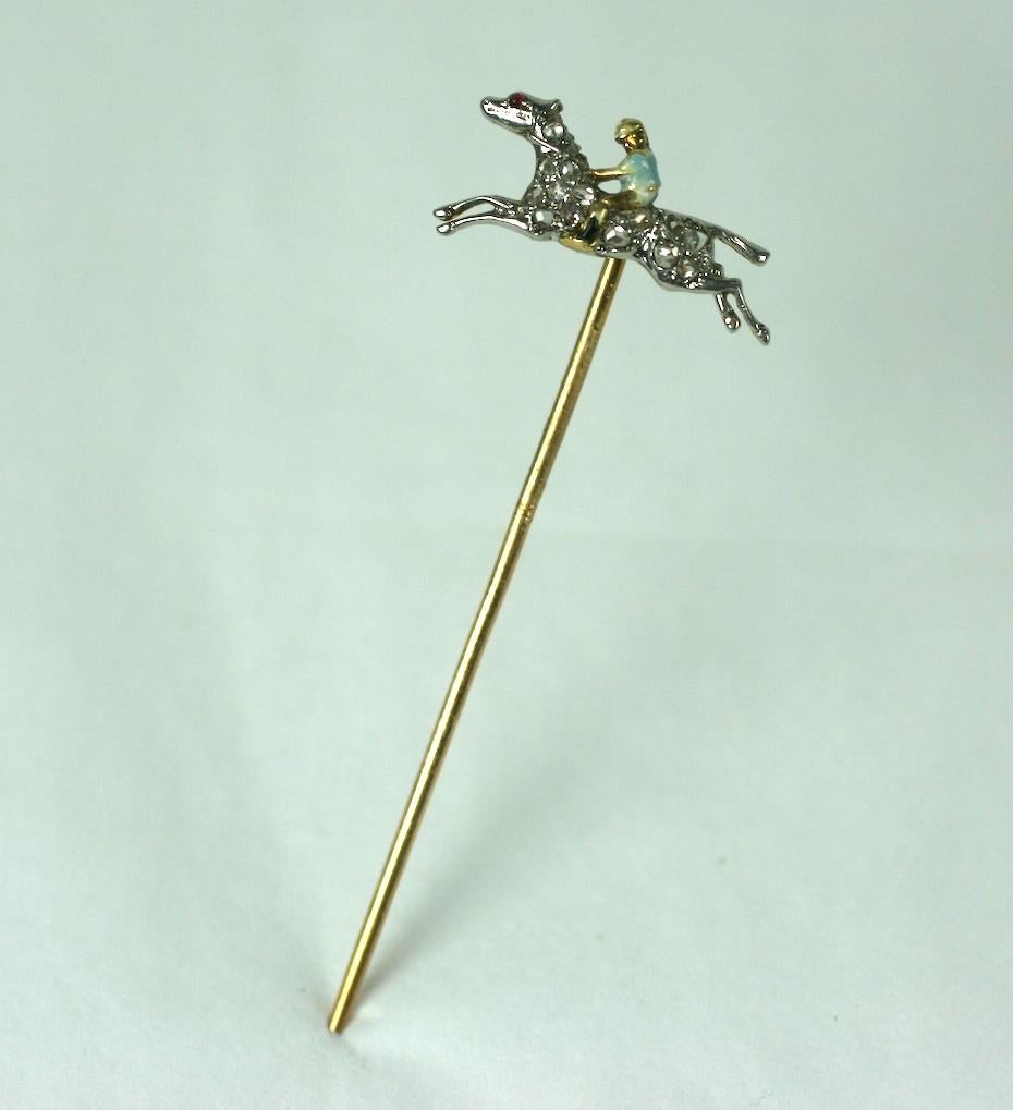 Art Deco Diamond and Enamel Jockey Stickpin For Sale 1