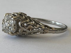 Art Deco Diamond and Filigree Cluster Flower Ring