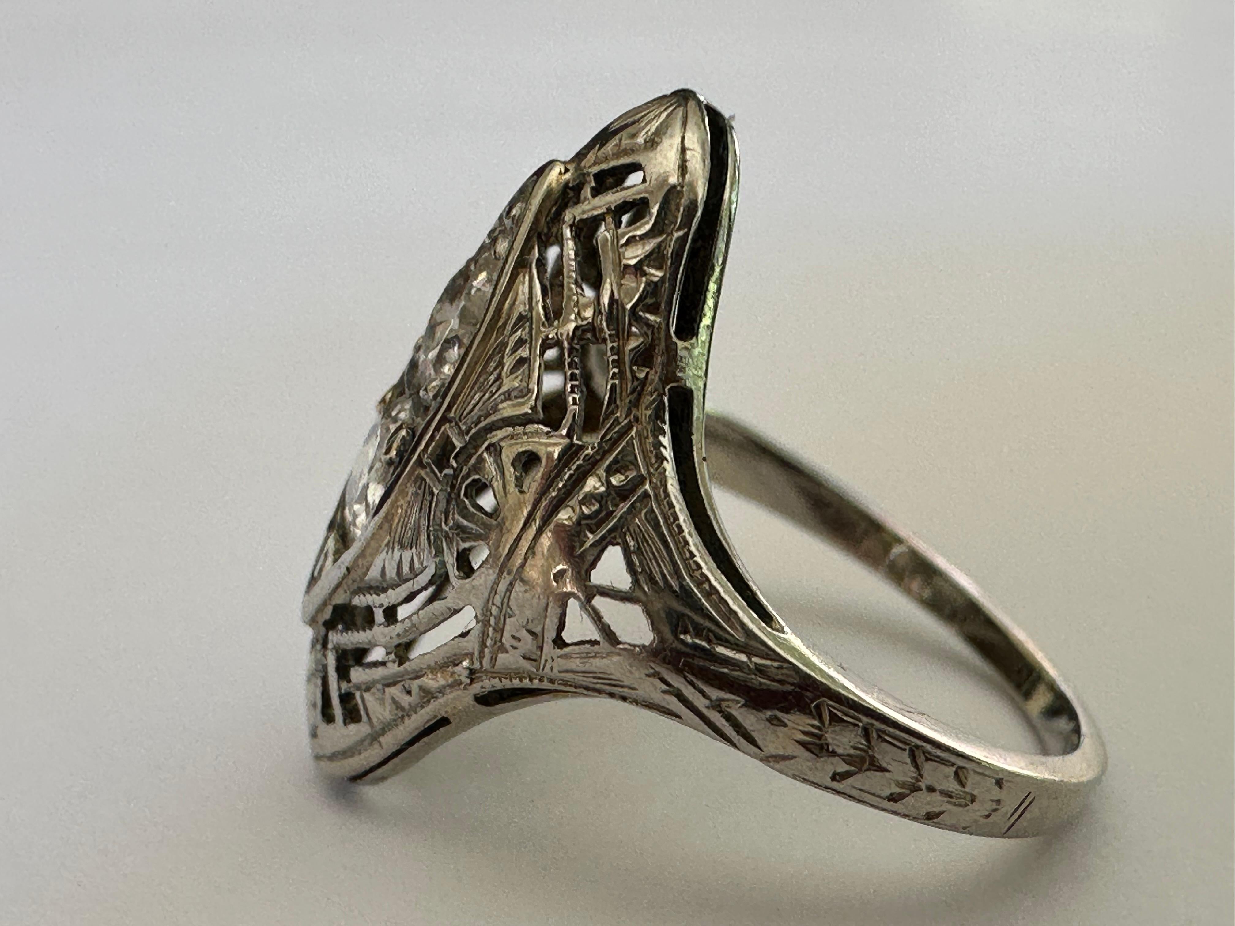 Old European Cut Art Deco Diamond and Filigree Dinner Ring For Sale