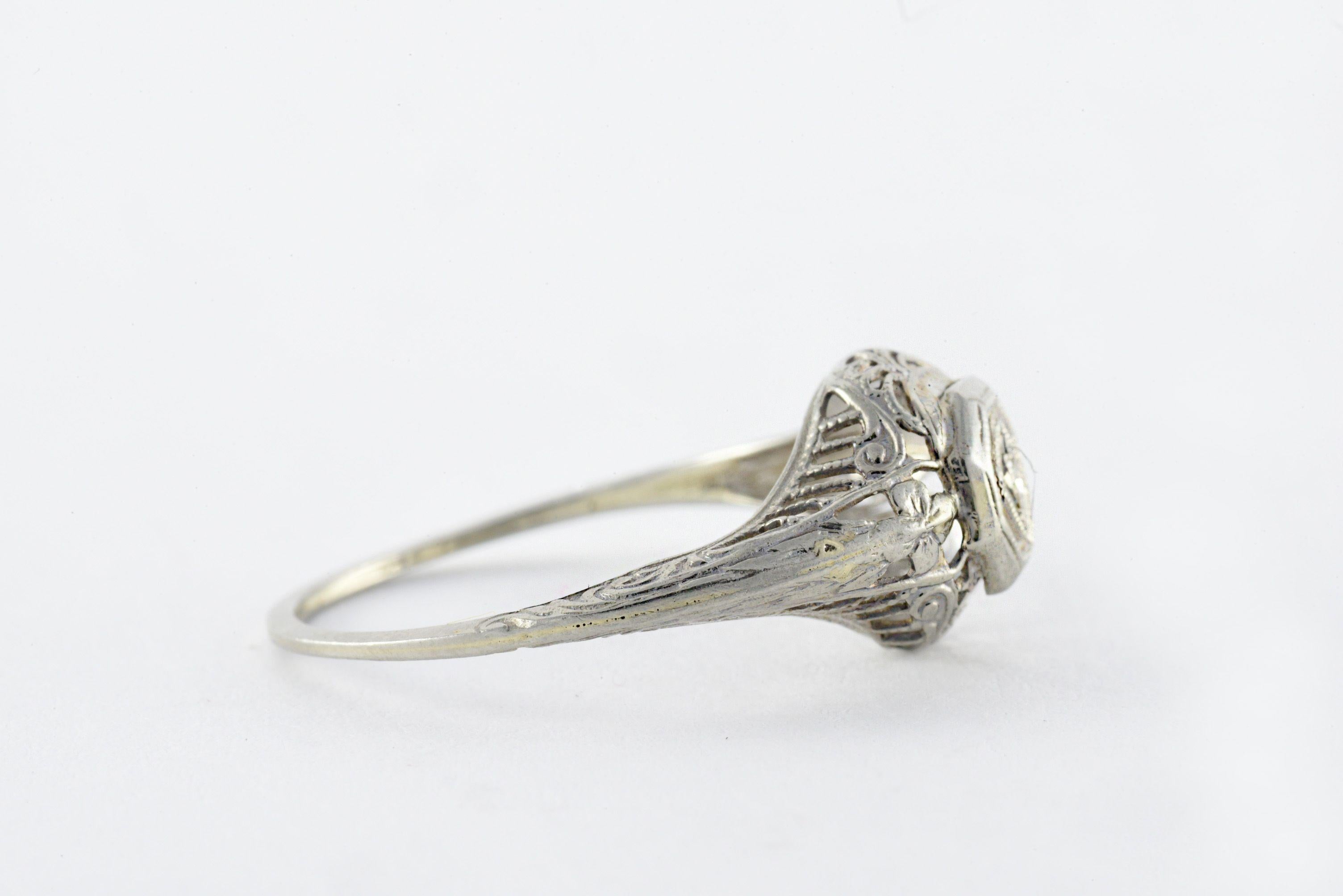 Single Cut Art Deco Diamond and Filigree Engagement Ring For Sale