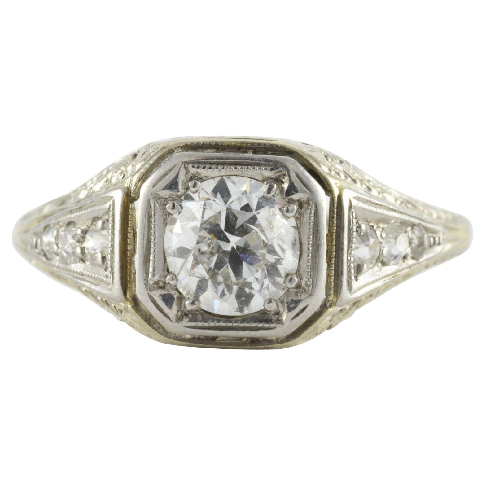 Bague de fiançailles Art déco en filigrane avec diamants
