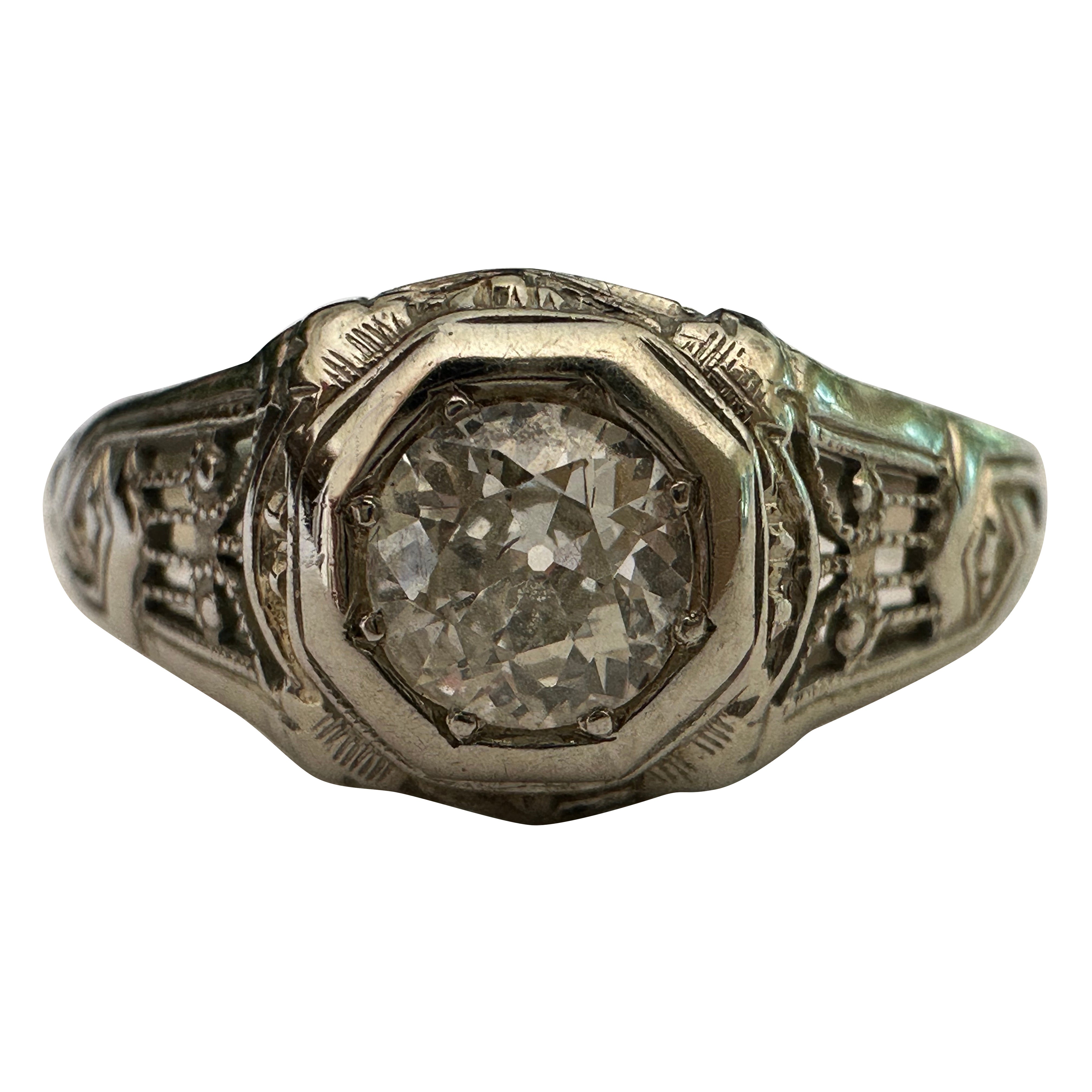 Bague de fiançailles Art déco en filigrane et diamant