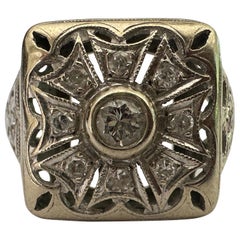 Art Deco Diamant- und filigraner Blumenring mit Diamanten