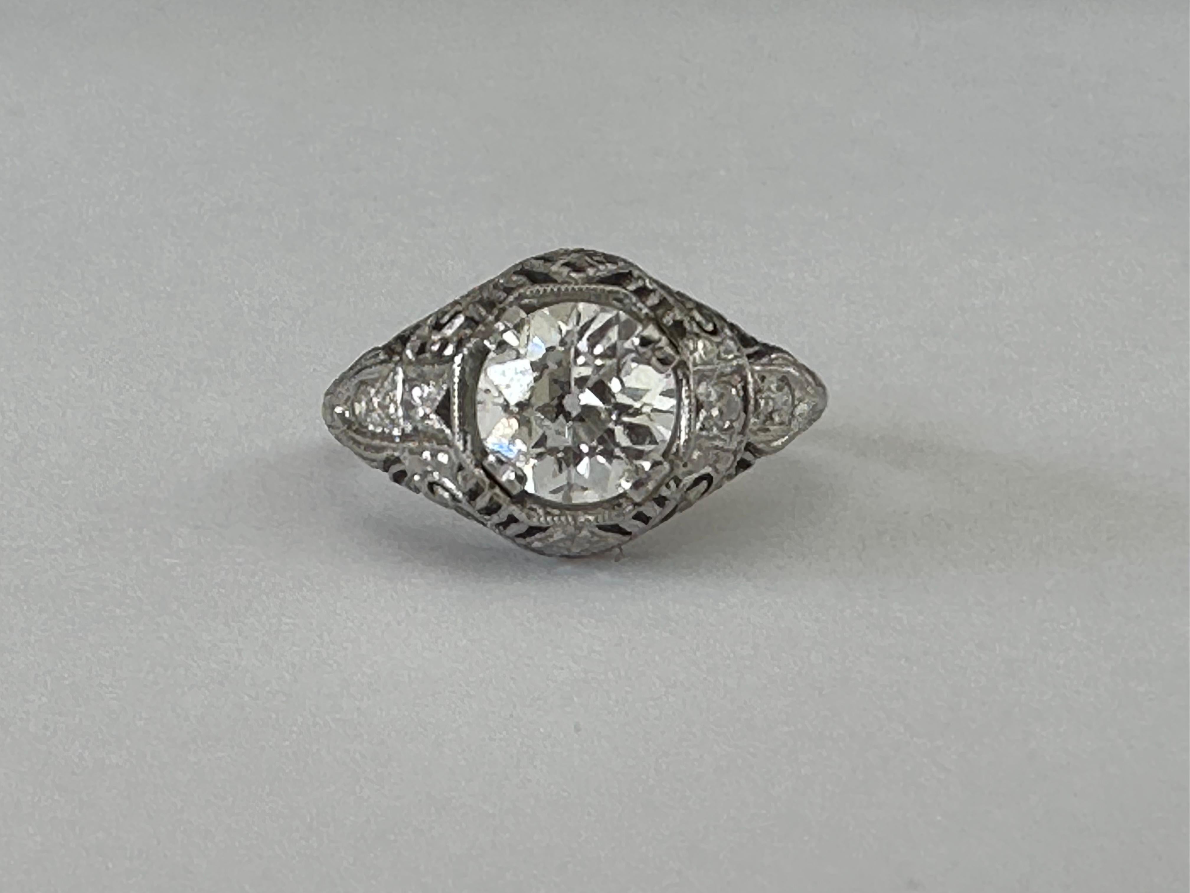 Old European Cut Art Deco Diamond and Filigree Pinky Ring For Sale
