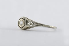 Art Deco 18K White Gold Diamond and Filigree Ring