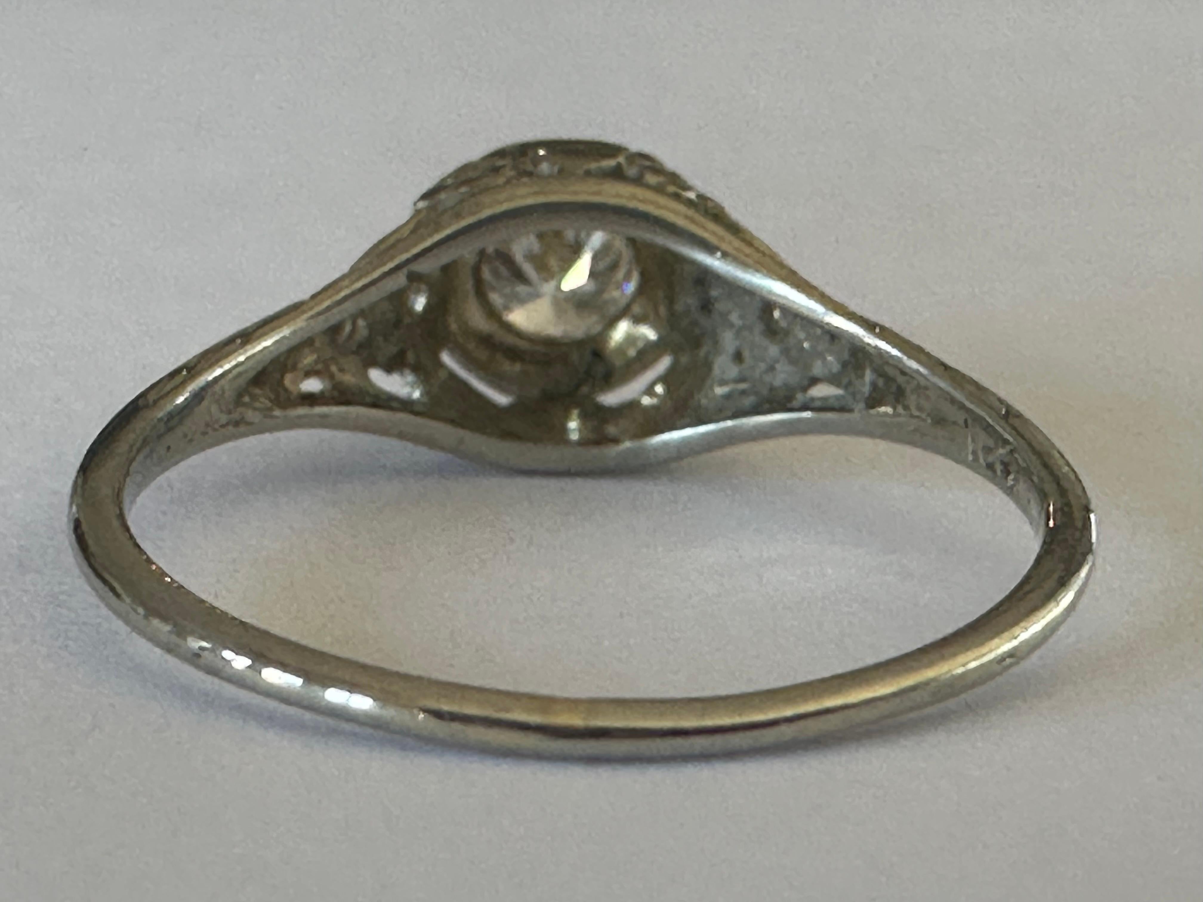 Old European Cut Art Deco Diamond and Filigree Ring  For Sale