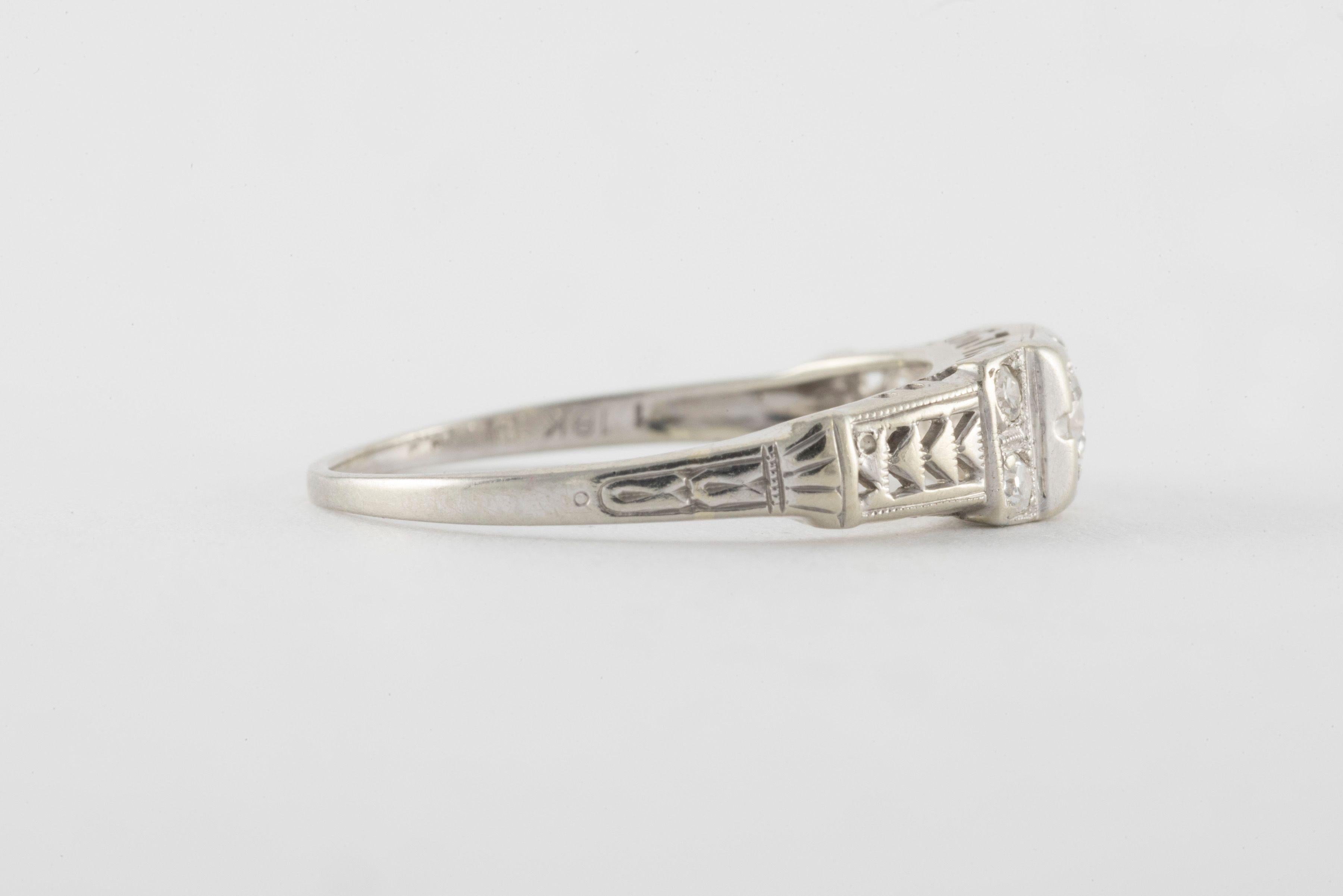 Old European Cut Art Deco Diamond and Filigree Ring  For Sale