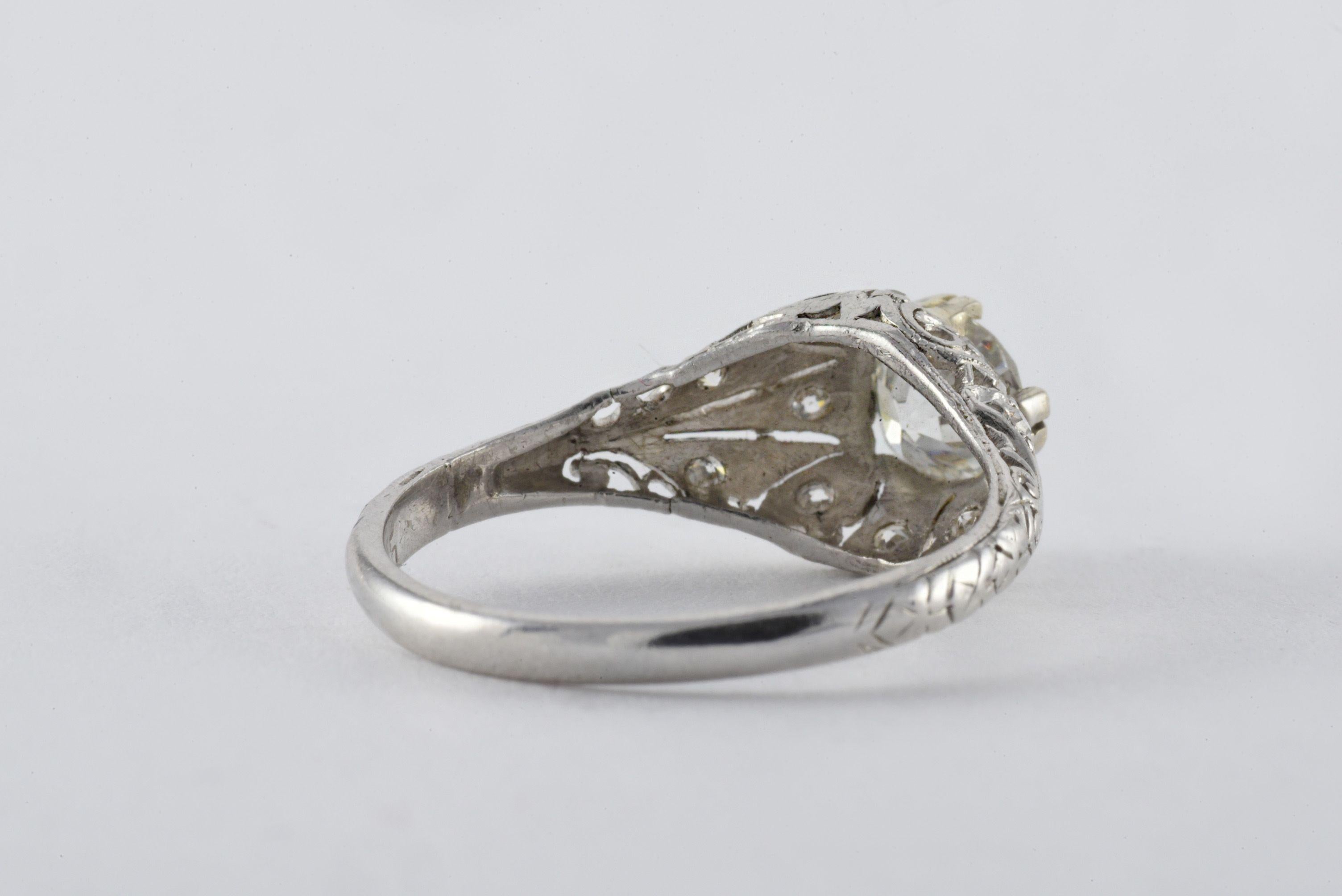 Old European Cut Art Deco Diamond and Filigree Ring For Sale