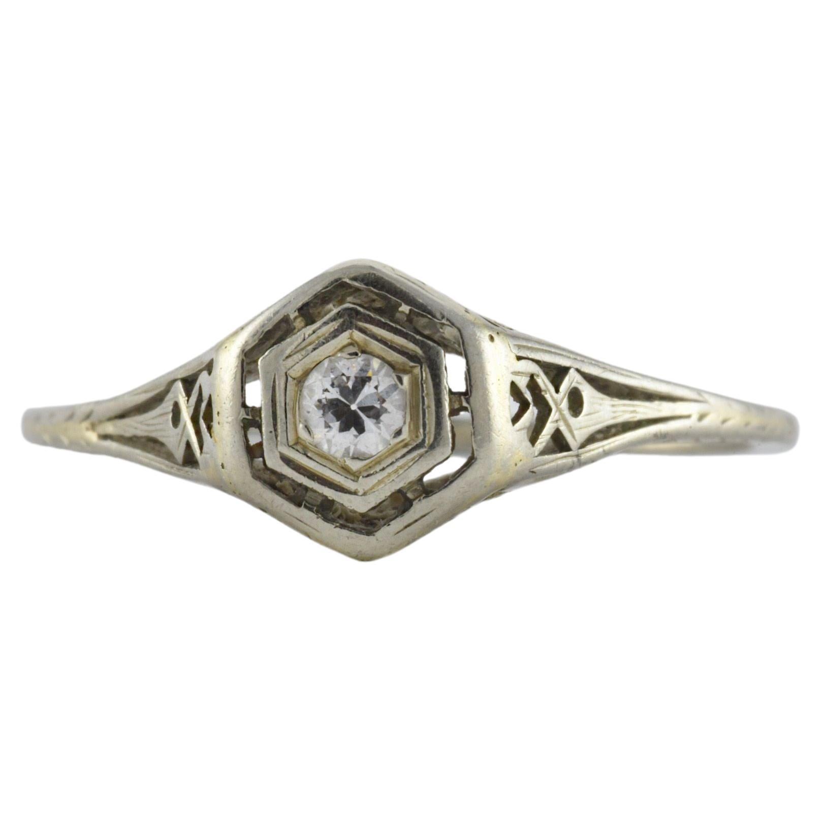 Art Deco Diamond and Filigree Ring For Sale