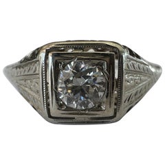 Anello solitario con diamante e filigrana Art Deco