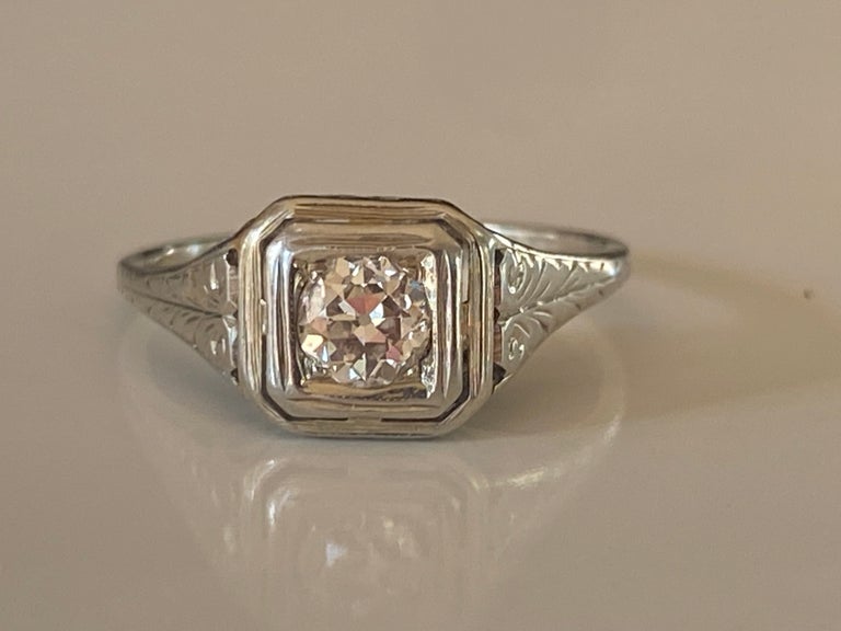 Bague Art Déco Or Blanc 18k, Onyx Et Diamant – Vintage Wilson Brothers – Taille 6