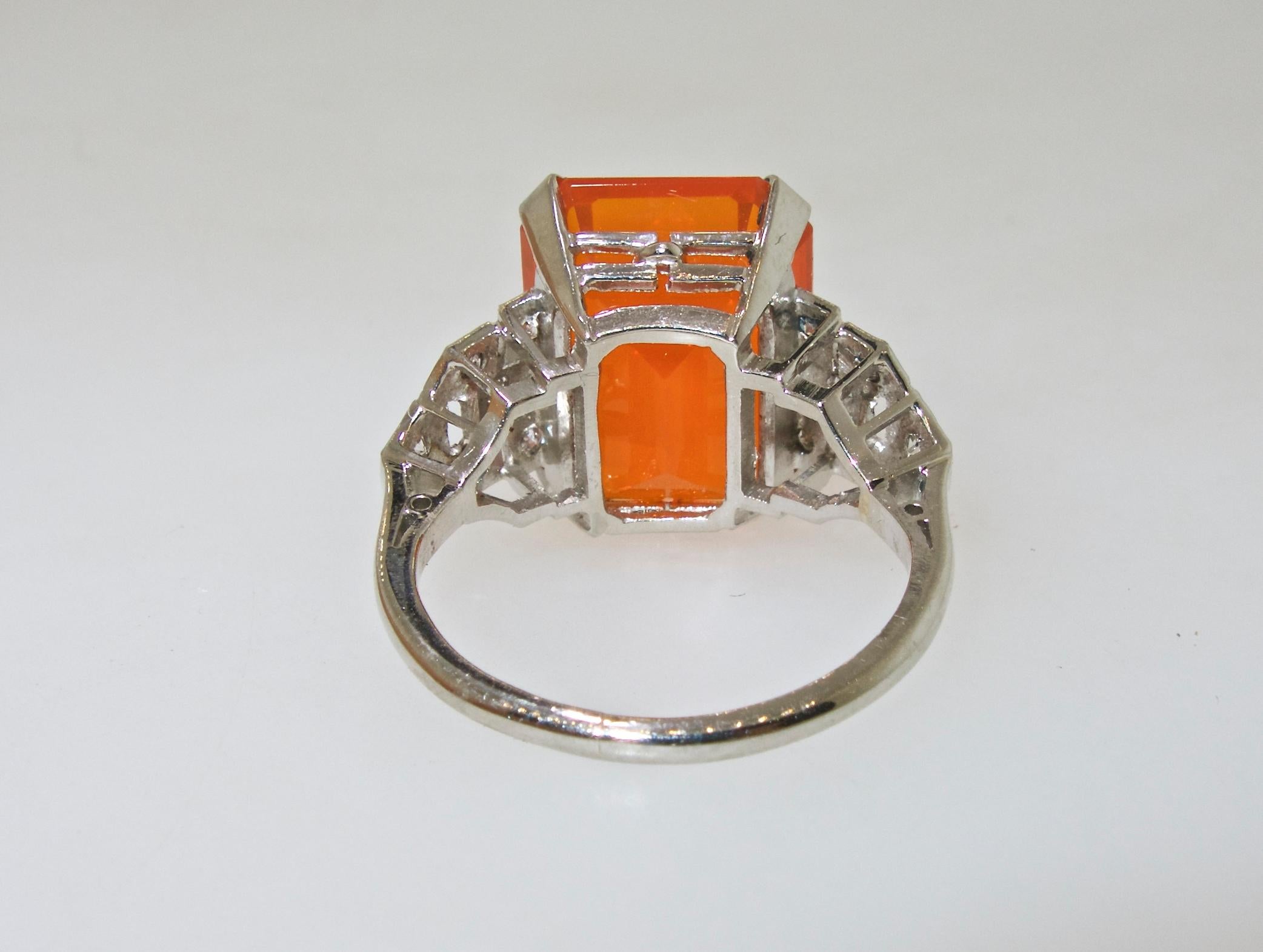 Art Deco Diamond and Fire Opal Platinum Ring, circa 1930 3