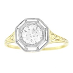 Art Deco Diamond and Gold Ring .74 Carat E Color VS2 GIA