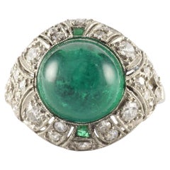 Art Deco Diamond and Green Emerald Ring